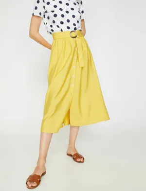 11854 Yellow Waist Detailed Midi Skirt