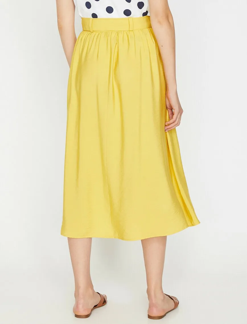 11854 Yellow Waist Detailed Midi Skirt