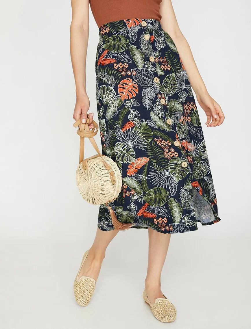 11910 Navy Floral Midi Skirt