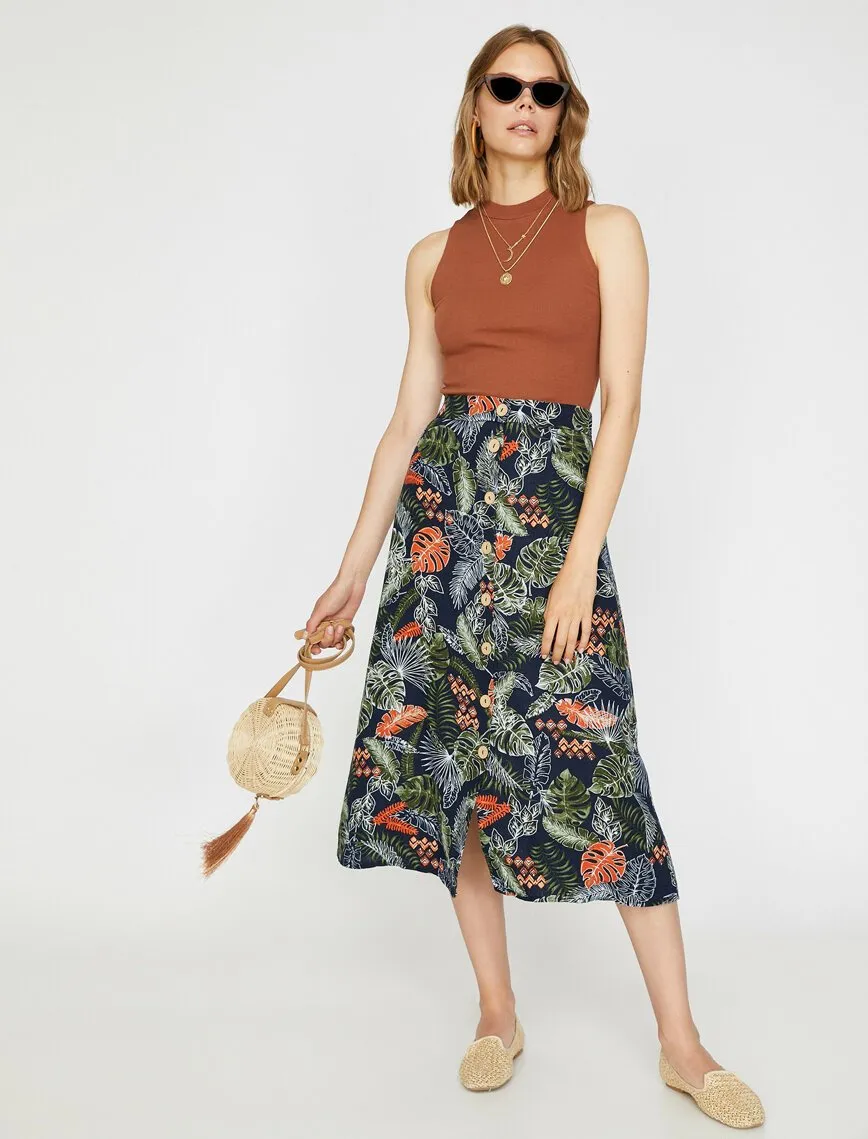 11910 Navy Floral Midi Skirt
