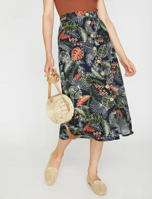 11910 Navy Floral Midi Skirt