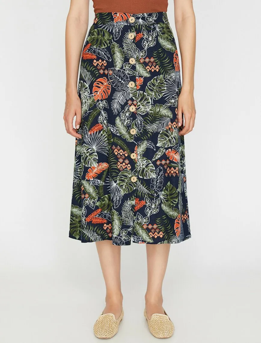 11910 Navy Floral Midi Skirt
