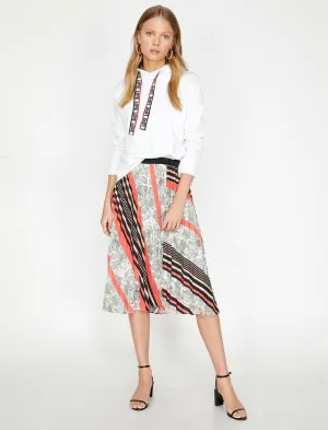 11988 Orange Patterned Midi Skirt