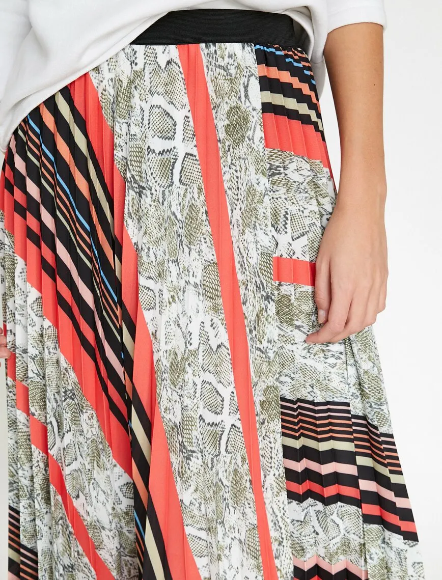 11988 Orange Patterned Midi Skirt