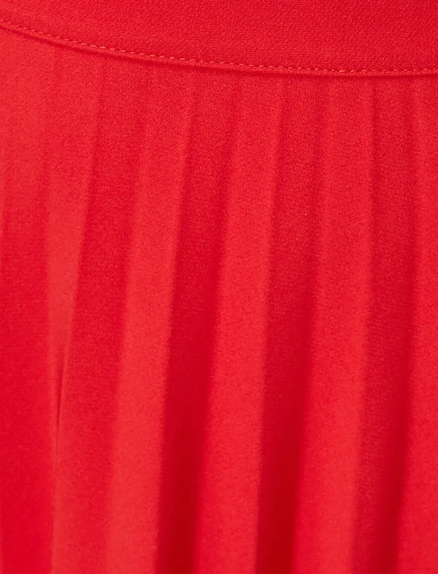 12079 Red Frill Detailed Midi Skirt