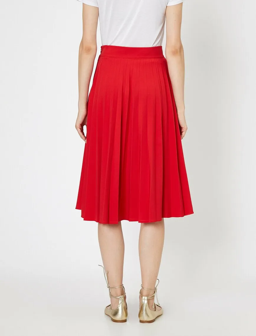 12079 Red Frill Detailed Midi Skirt