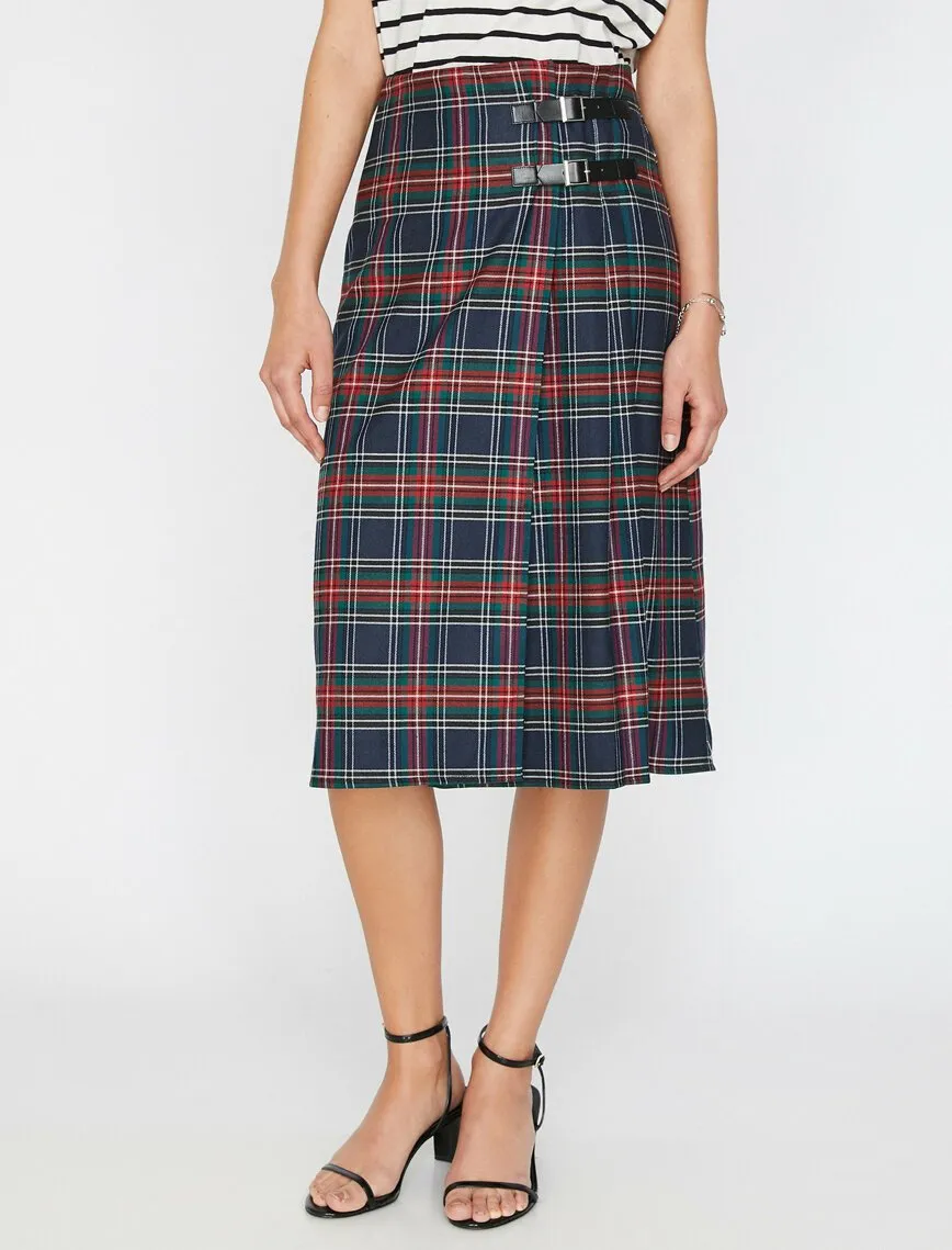 12142 Red Check Midi Skirt