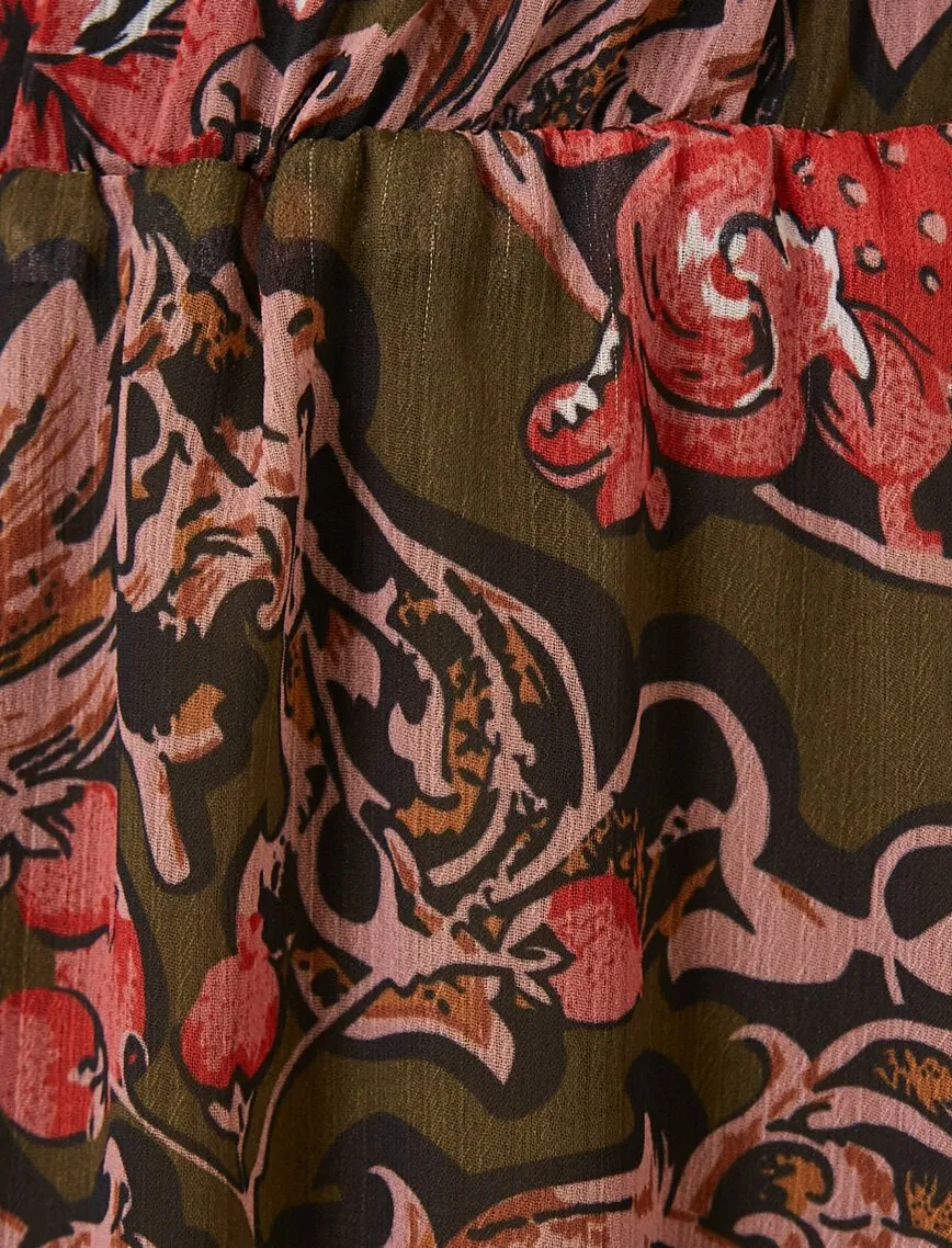 12176 Khaki Floral Midi Skirt