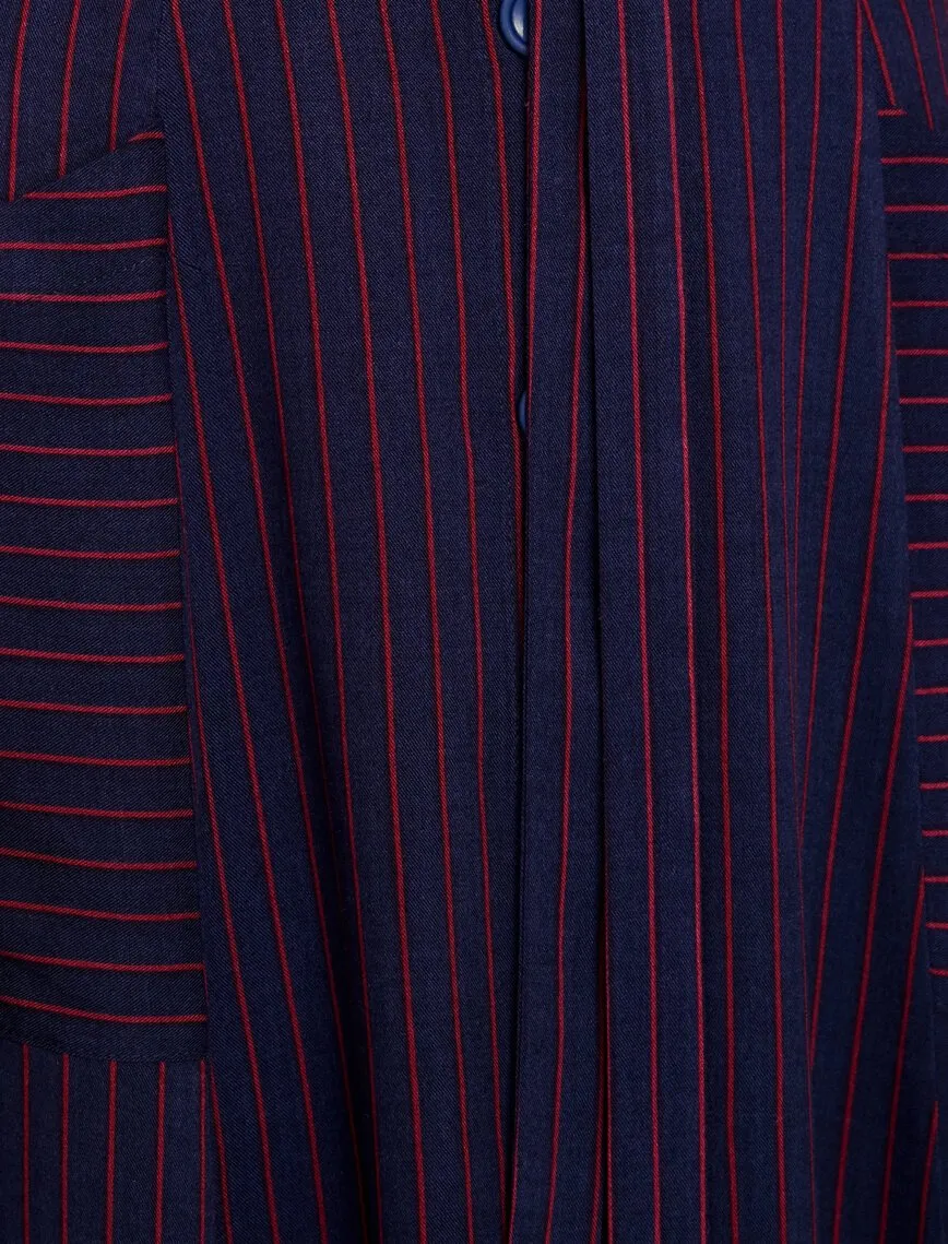 12205 Navy Striped Midi Skirt