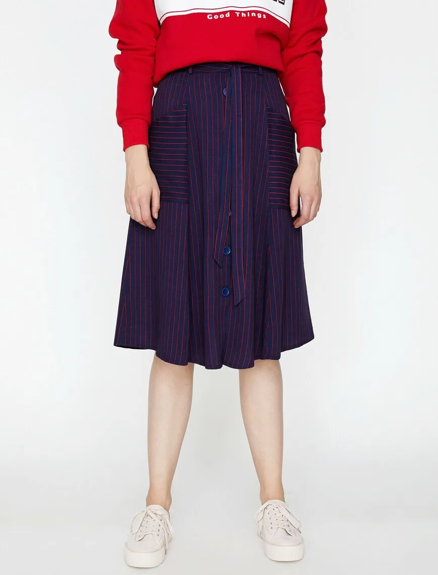 12205 Navy Striped Midi Skirt