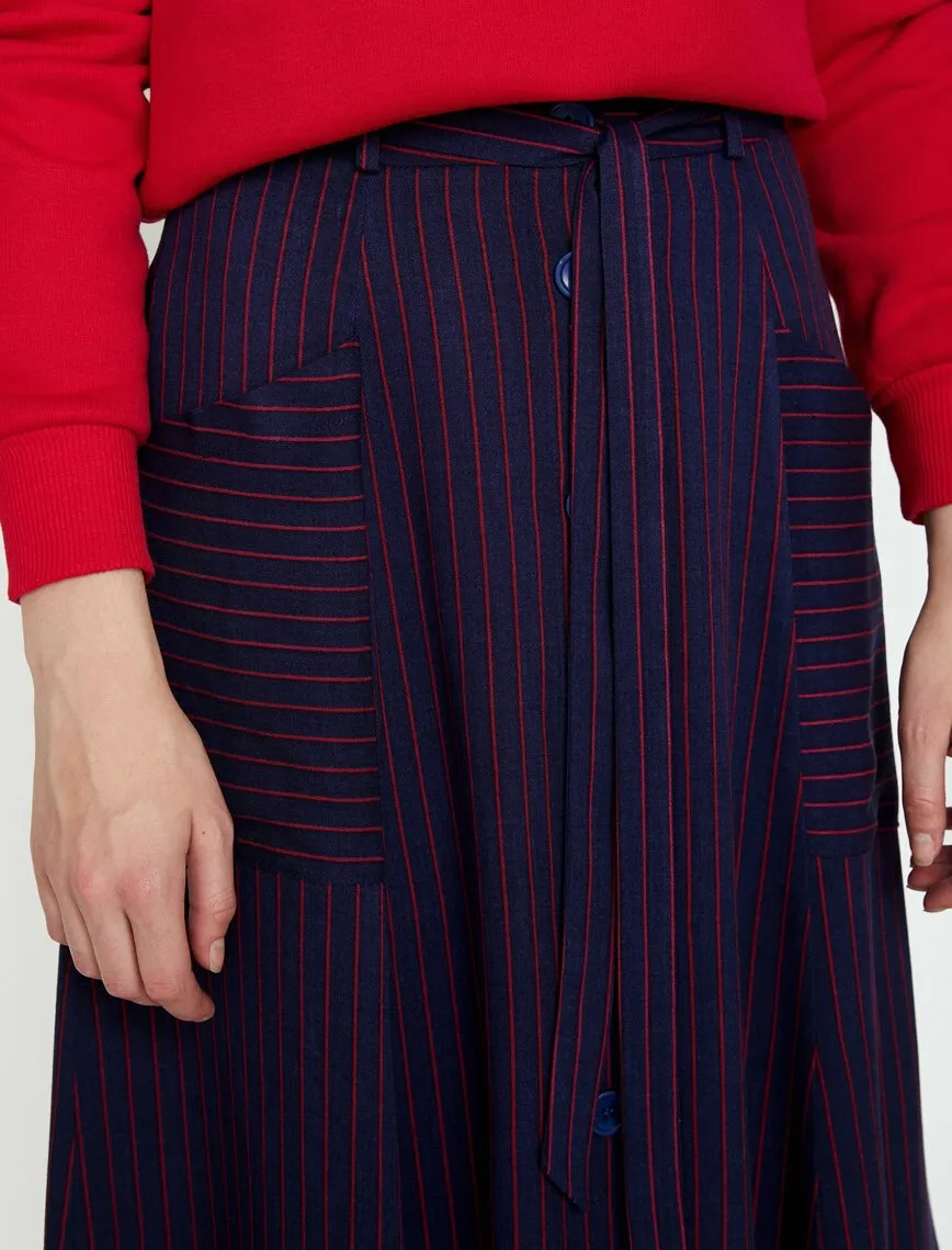 12205 Navy Striped Midi Skirt