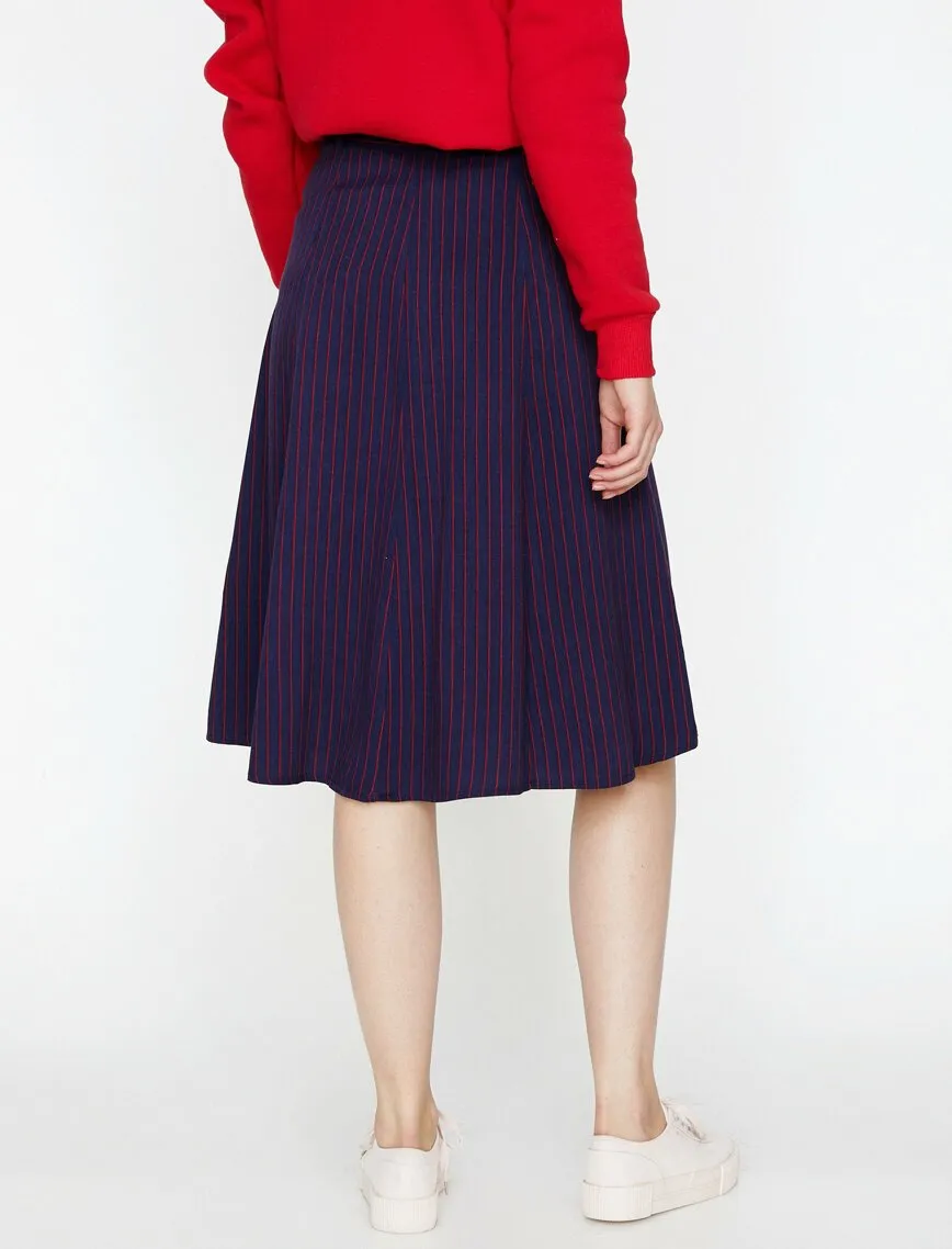 12205 Navy Striped Midi Skirt
