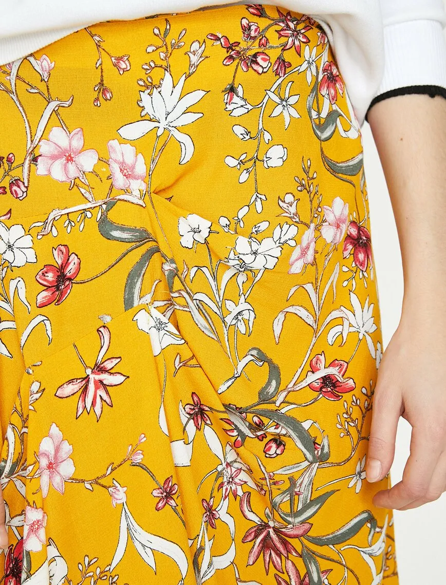 12327 Yellow Floral Midi Skirt