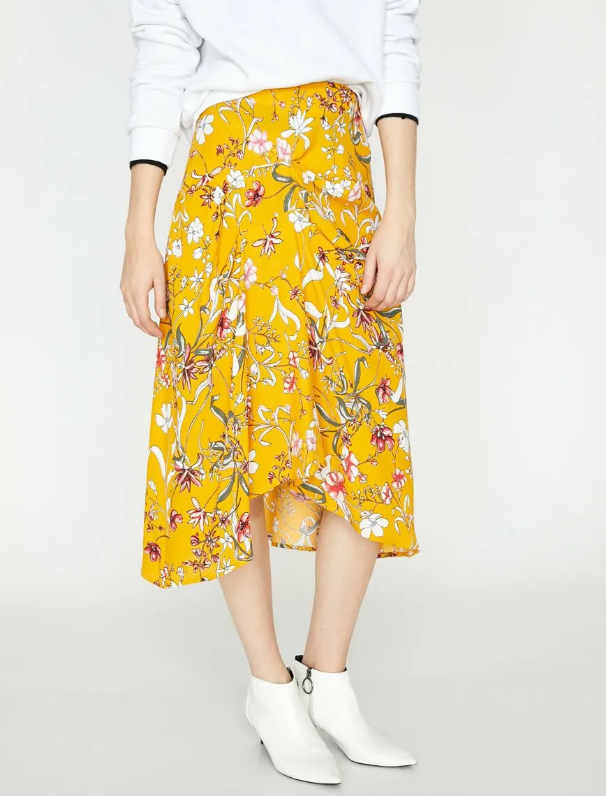 12327 Yellow Floral Midi Skirt