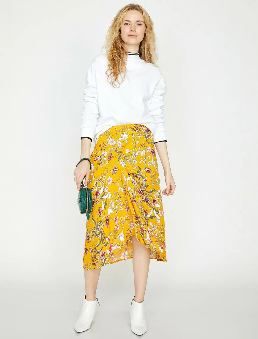 12327 Yellow Floral Midi Skirt