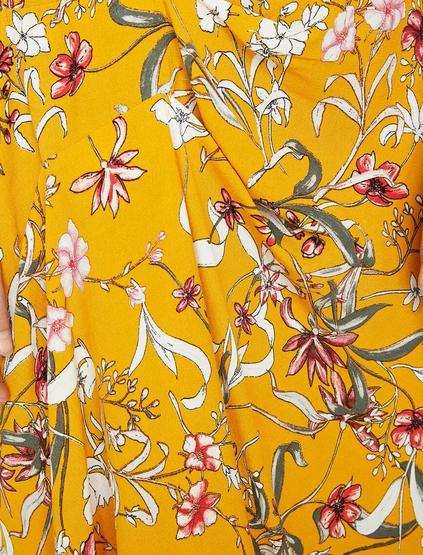 12327 Yellow Floral Midi Skirt