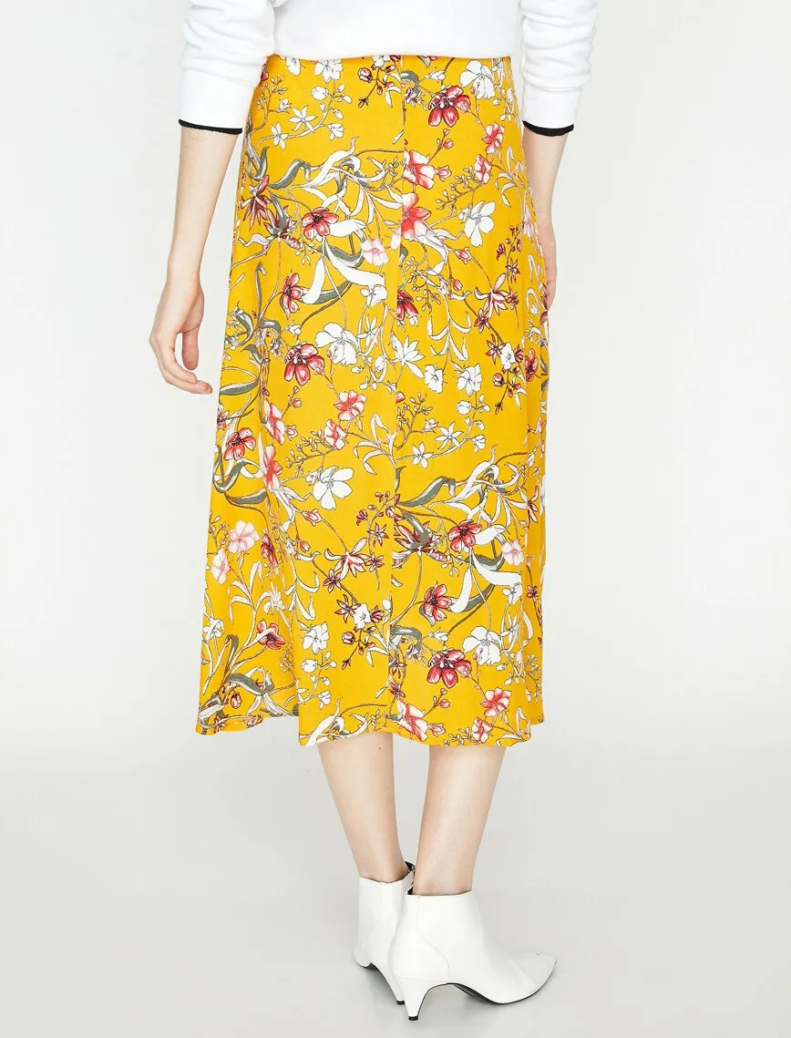 12327 Yellow Floral Midi Skirt