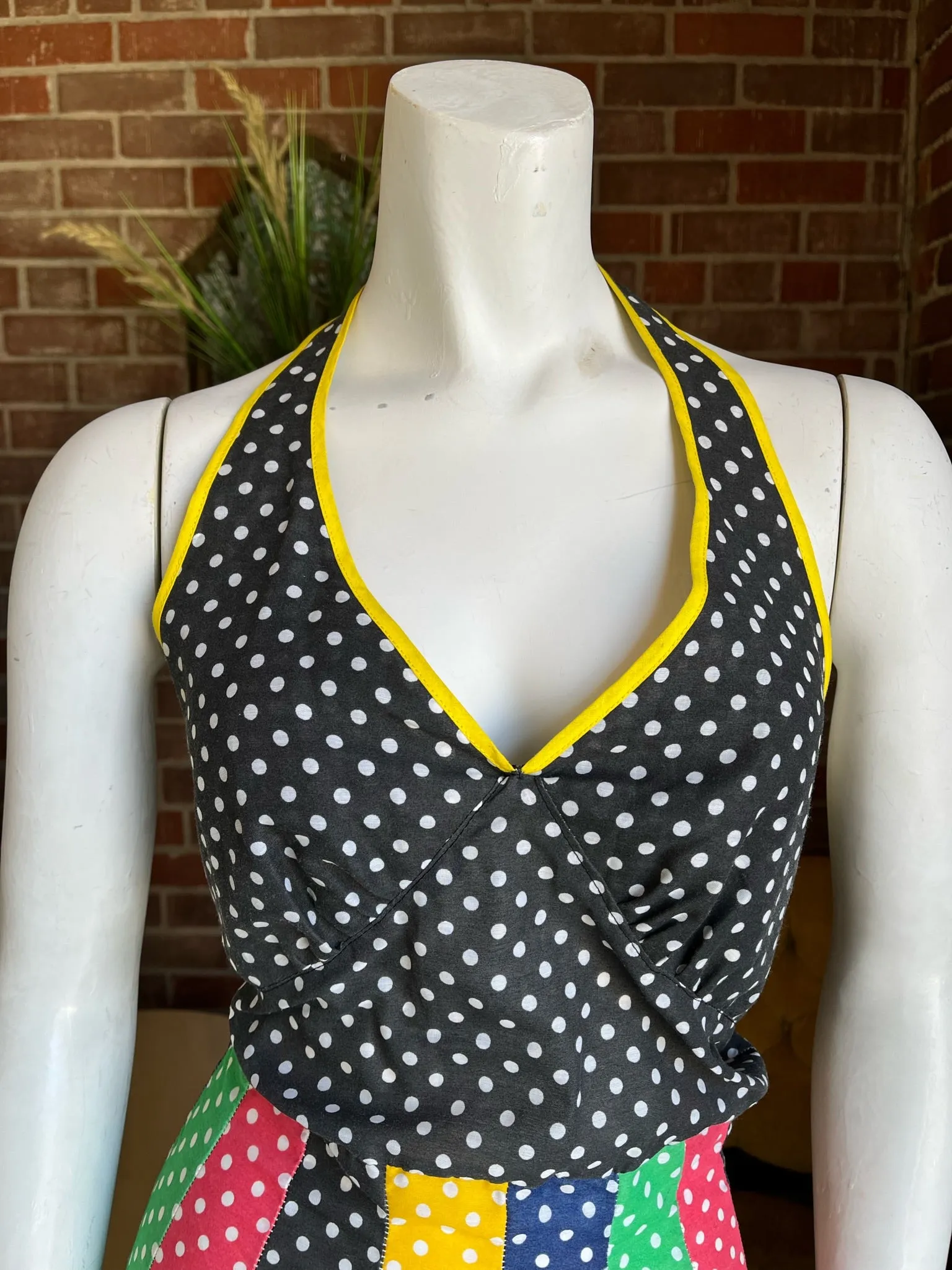 1970s Rainbow Polka Dot Maxi Halter Dress