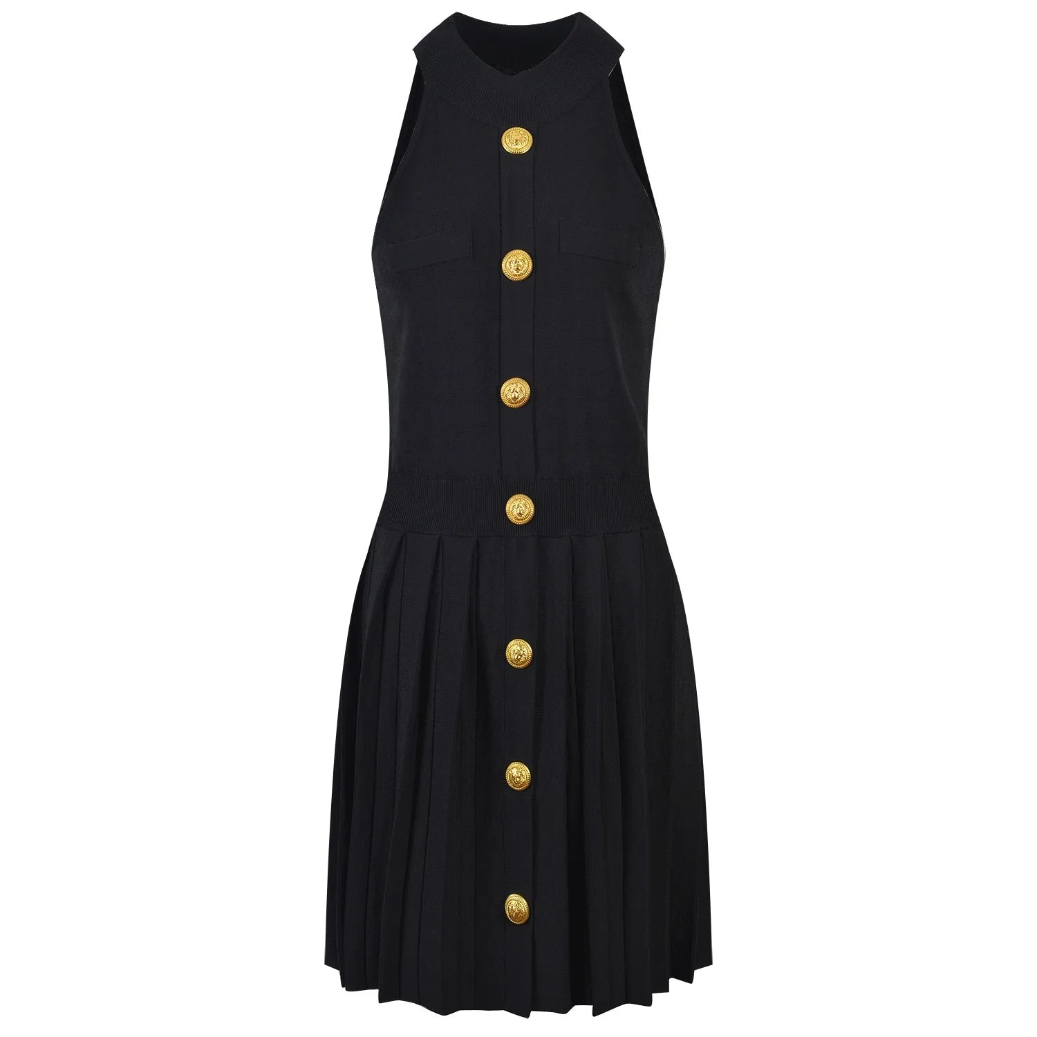 2022 Popular Summer Sleevless Classic Houndstooth Pattern Quality Vintage Pleated Knit Halter Tank Dress