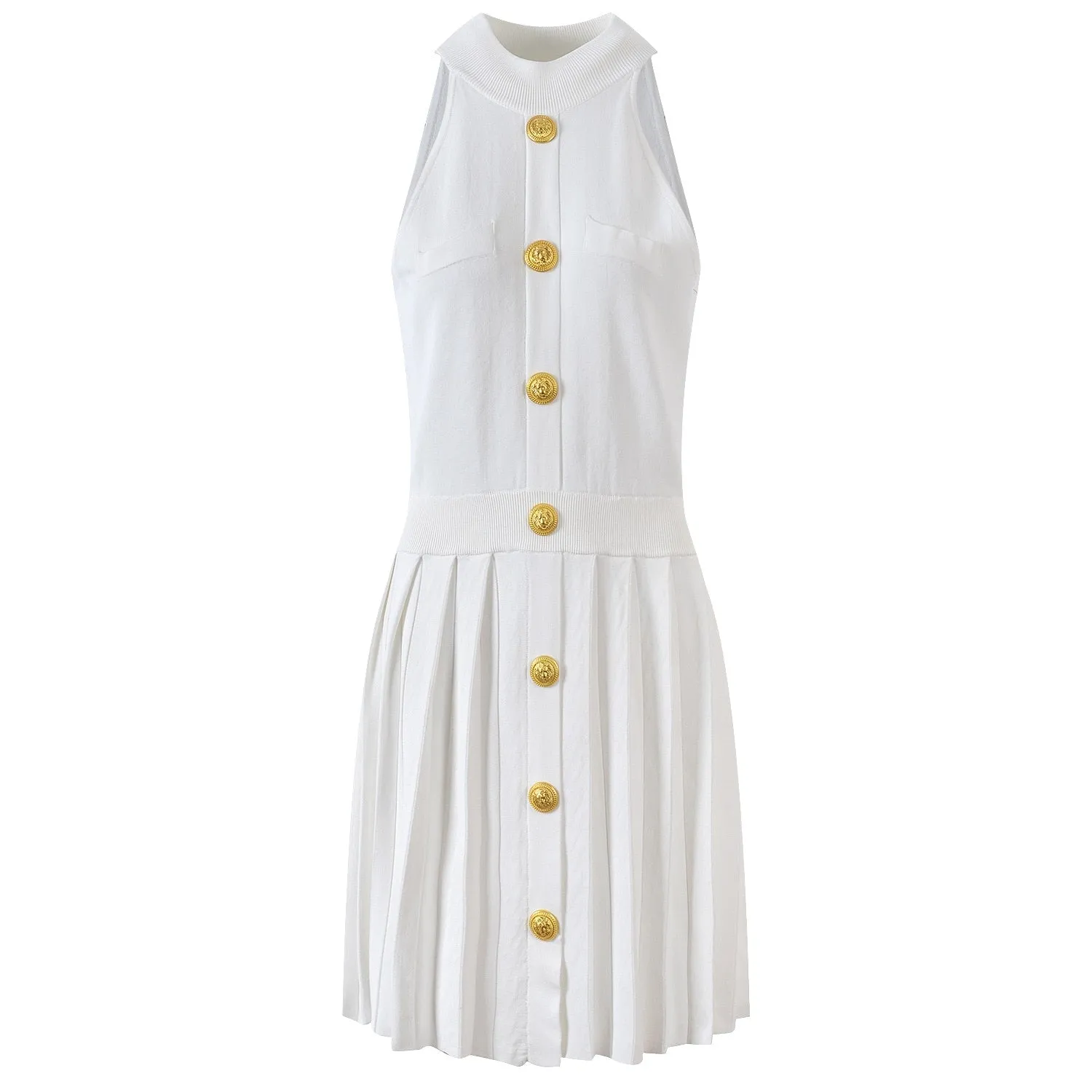 2022 Popular Summer Sleevless Classic Houndstooth Pattern Quality Vintage Pleated Knit Halter Tank Dress