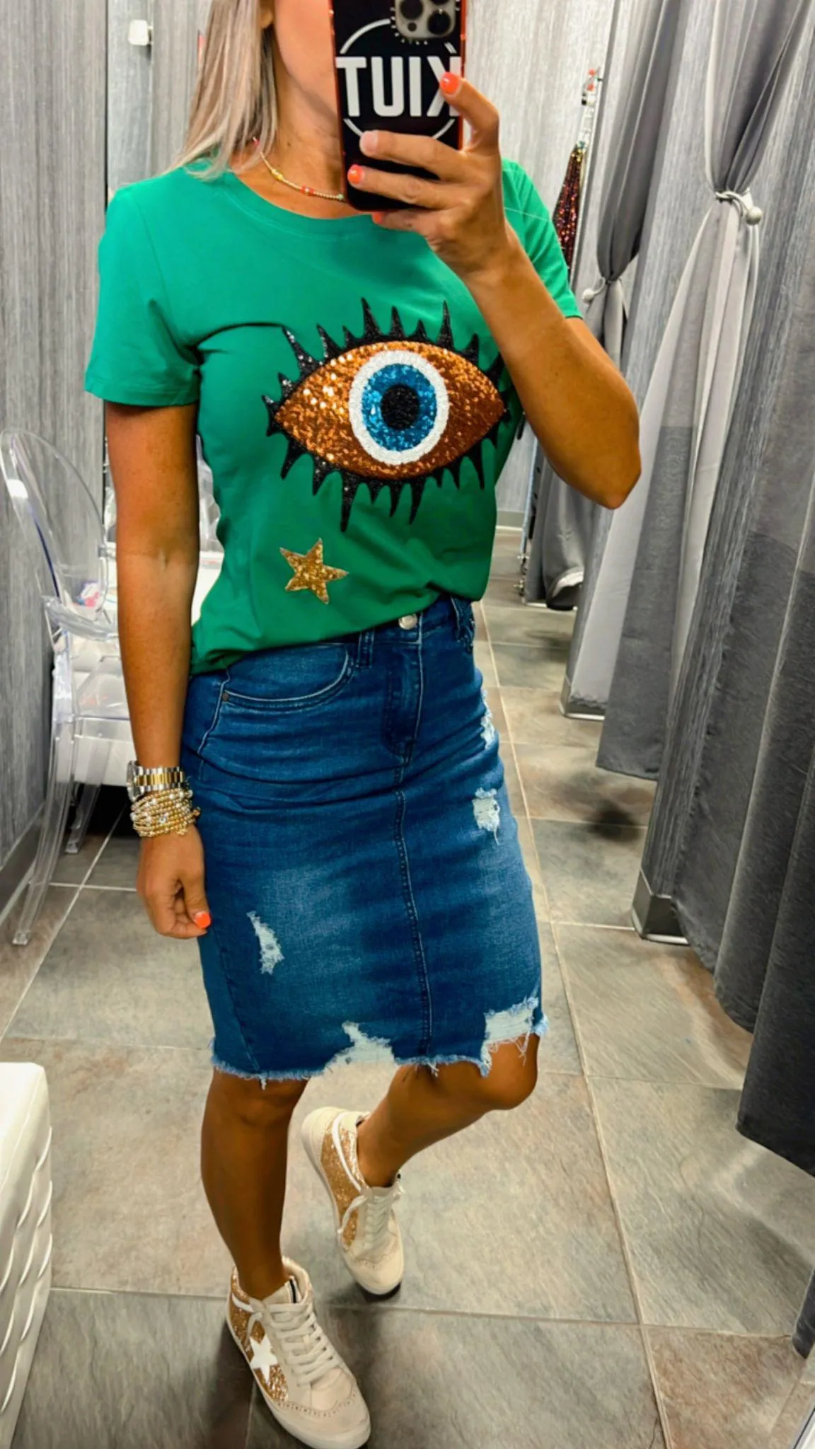 5835 Frayed hem midi skirt