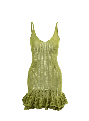 A&A Green Knit Ruffle Mini Dress