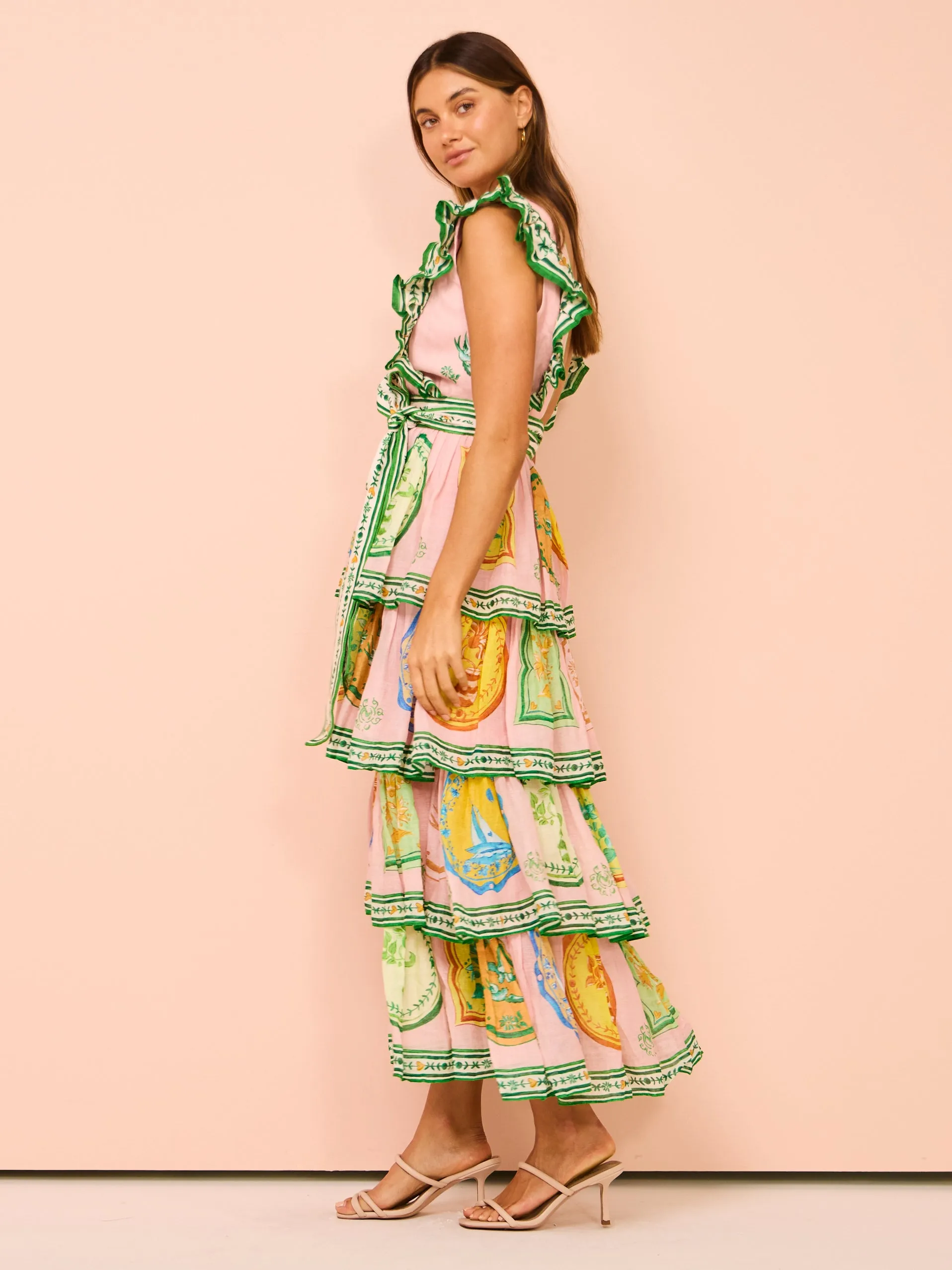 Alemais Porcelain Frill Midi Dress in Pink