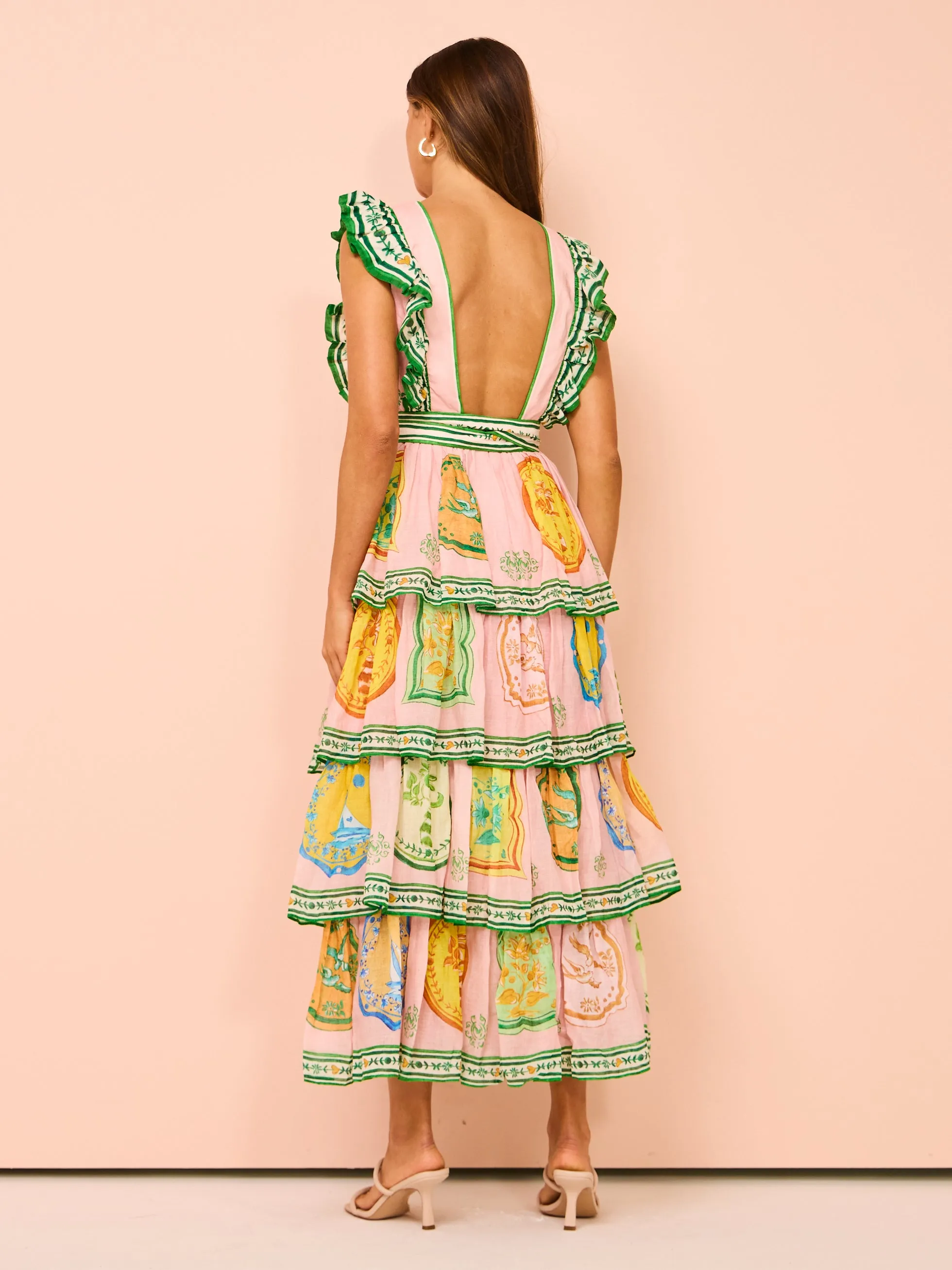 Alemais Porcelain Frill Midi Dress in Pink