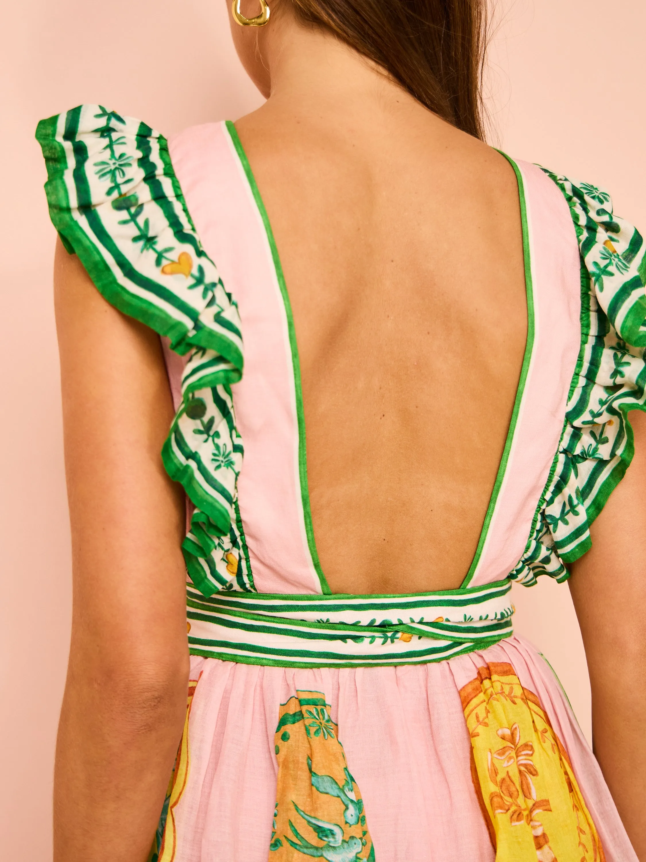 Alemais Porcelain Frill Midi Dress in Pink