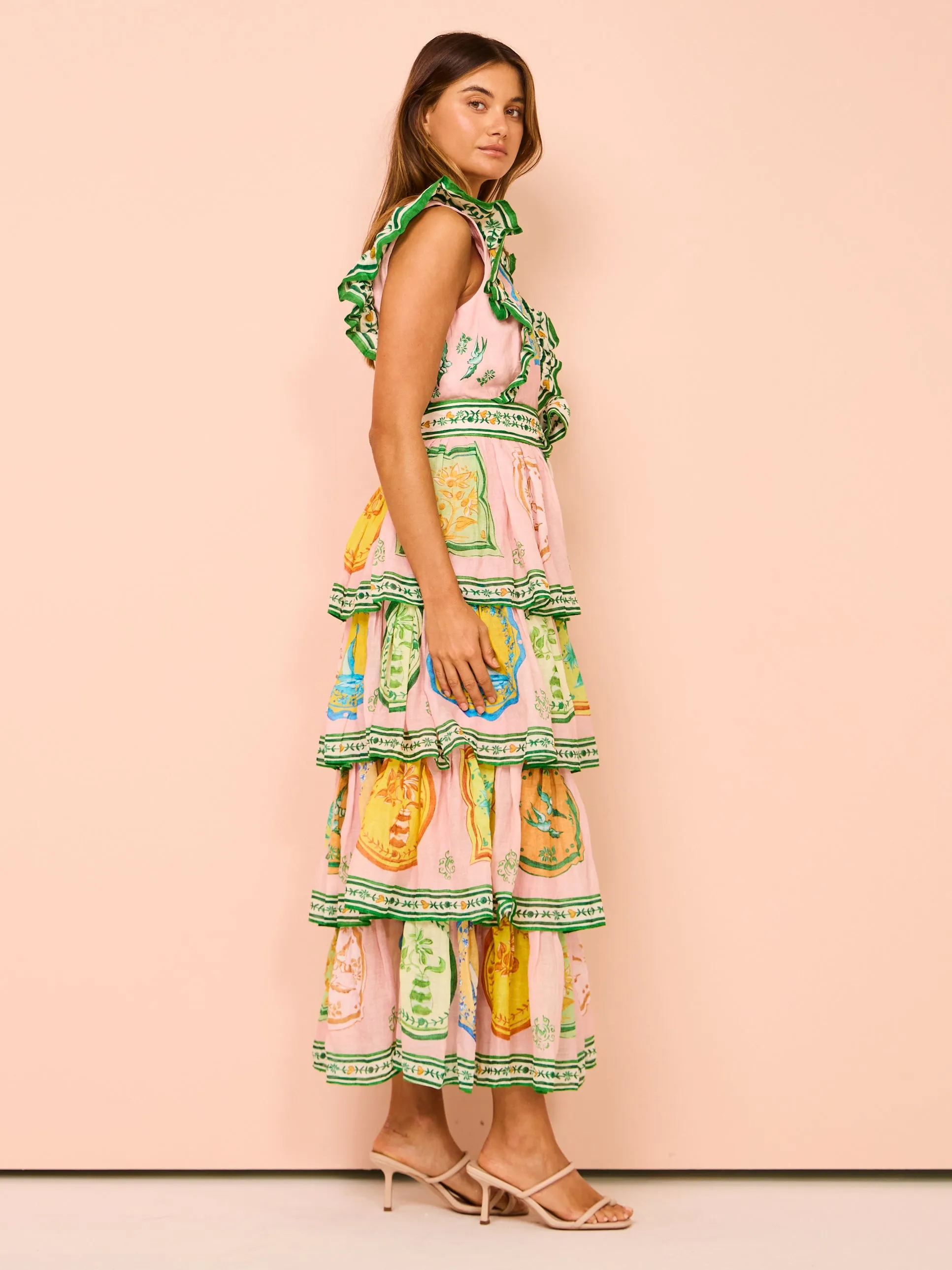 Alemais Porcelain Frill Midi Dress in Pink