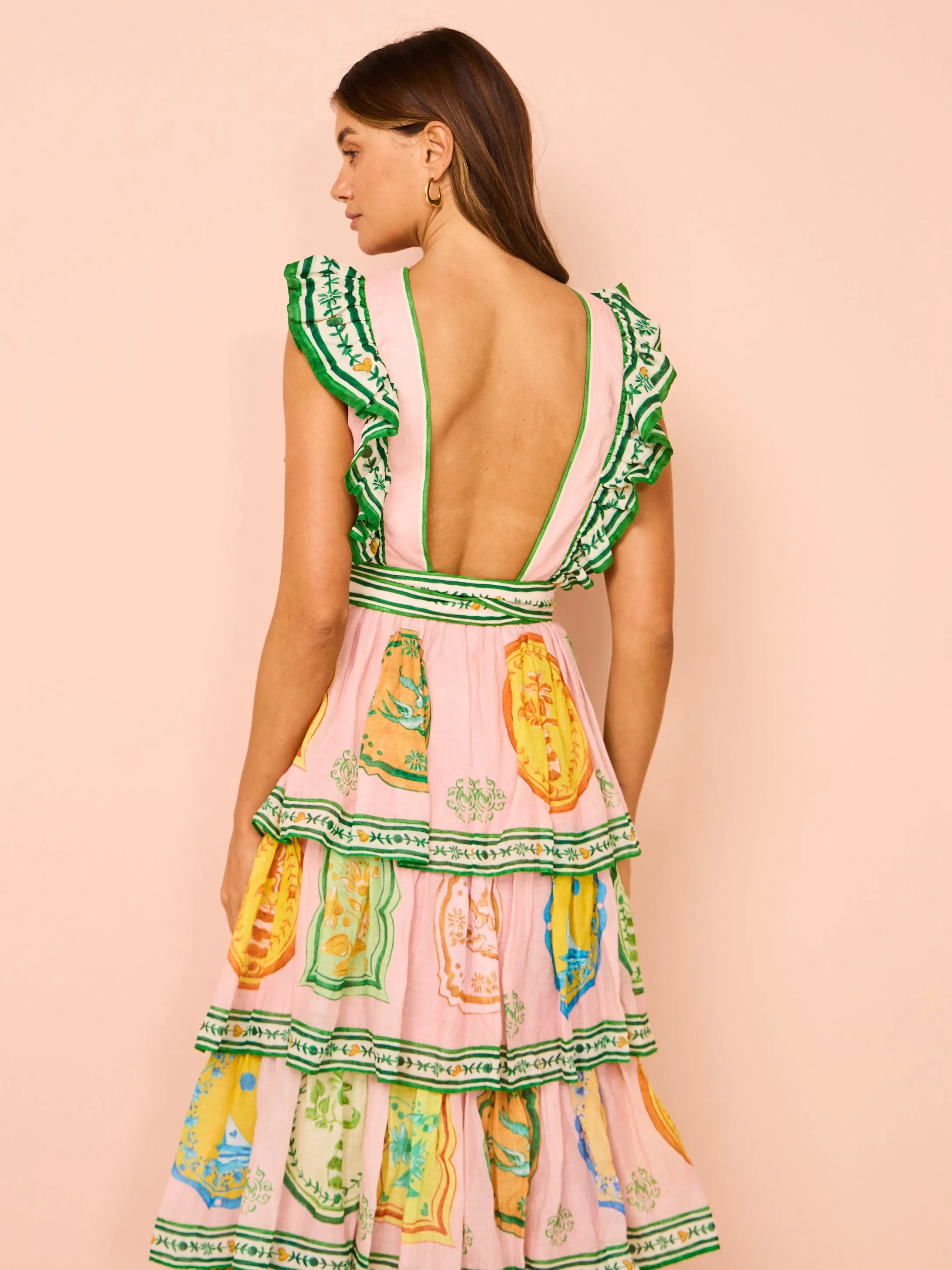 Alemais Porcelain Frill Midi Dress in Pink