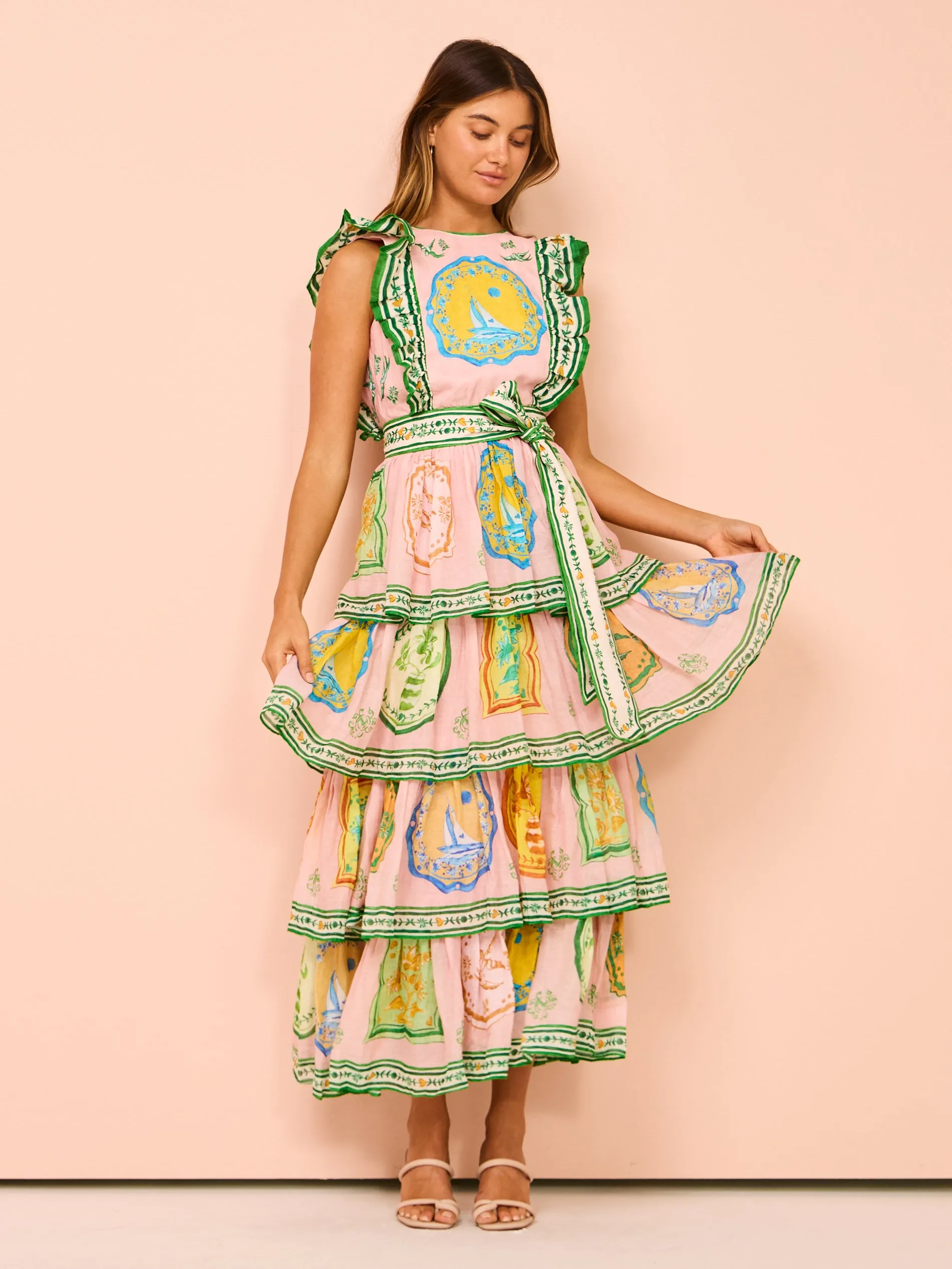 Alemais Porcelain Frill Midi Dress in Pink