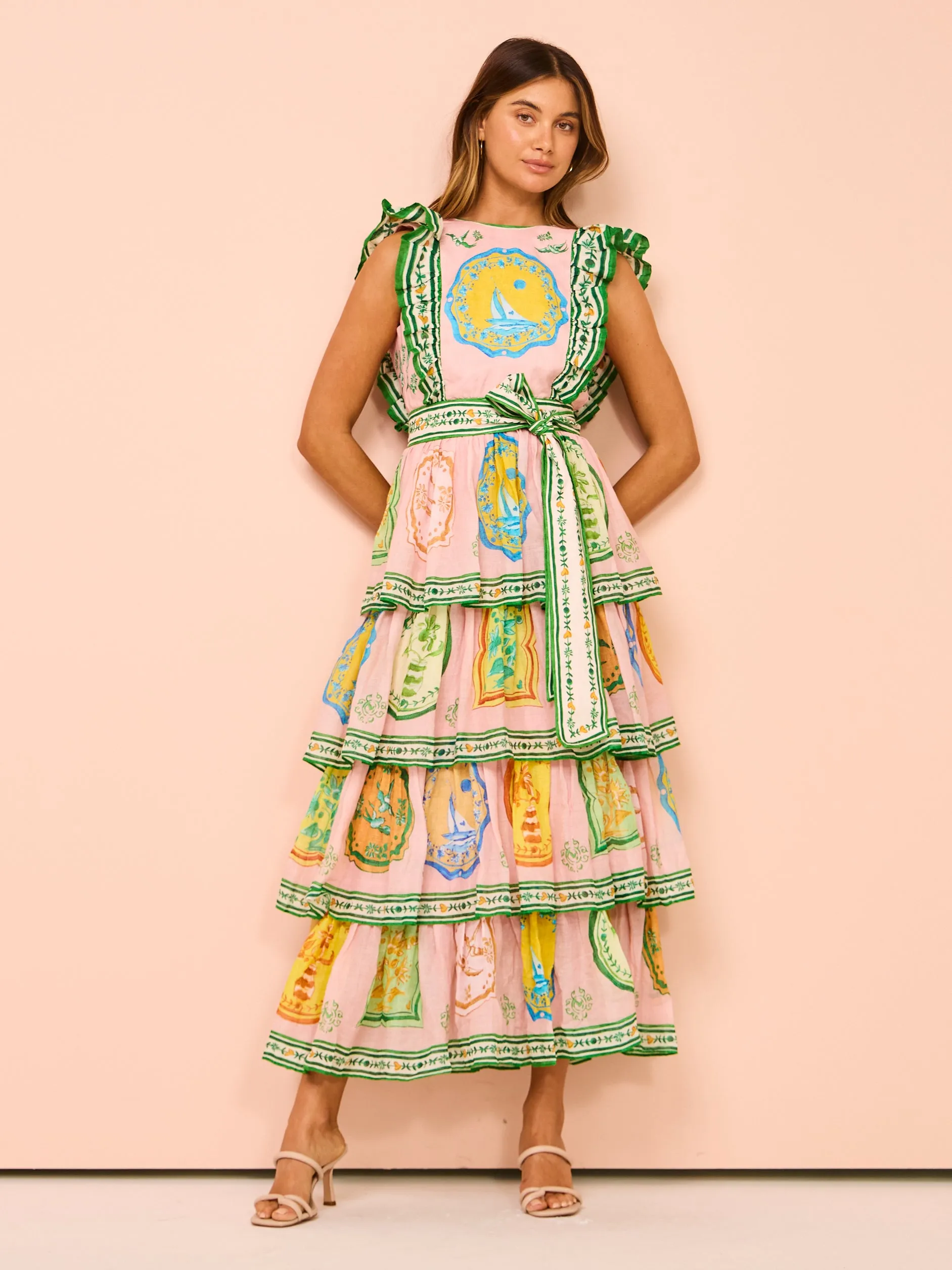 Alemais Porcelain Frill Midi Dress in Pink