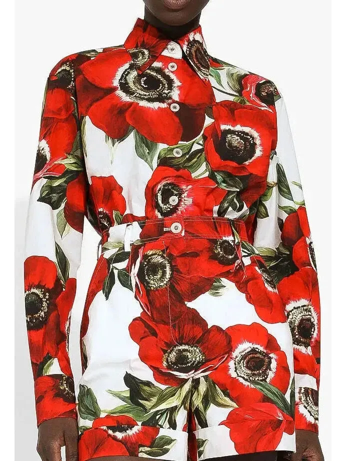 Anemone Printed Cotton Shirt and Maxi Skirt Set