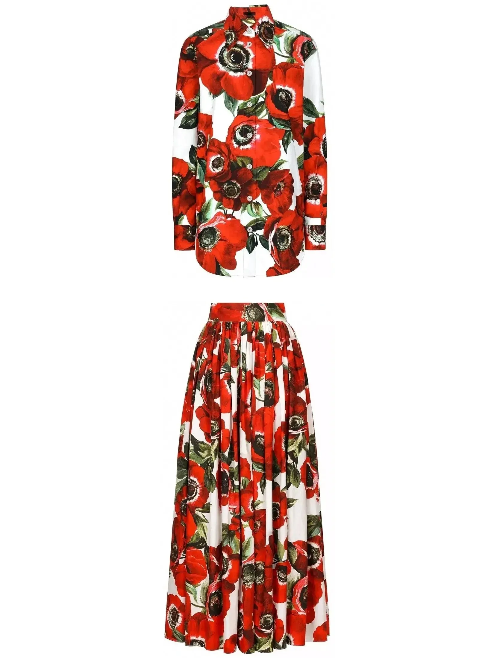 Anemone Printed Cotton Shirt and Maxi Skirt Set