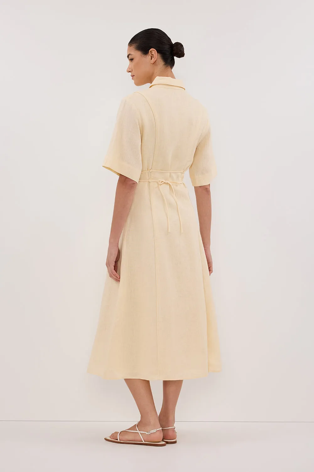 ASTRID LEMON LINEN MIDI DRESS