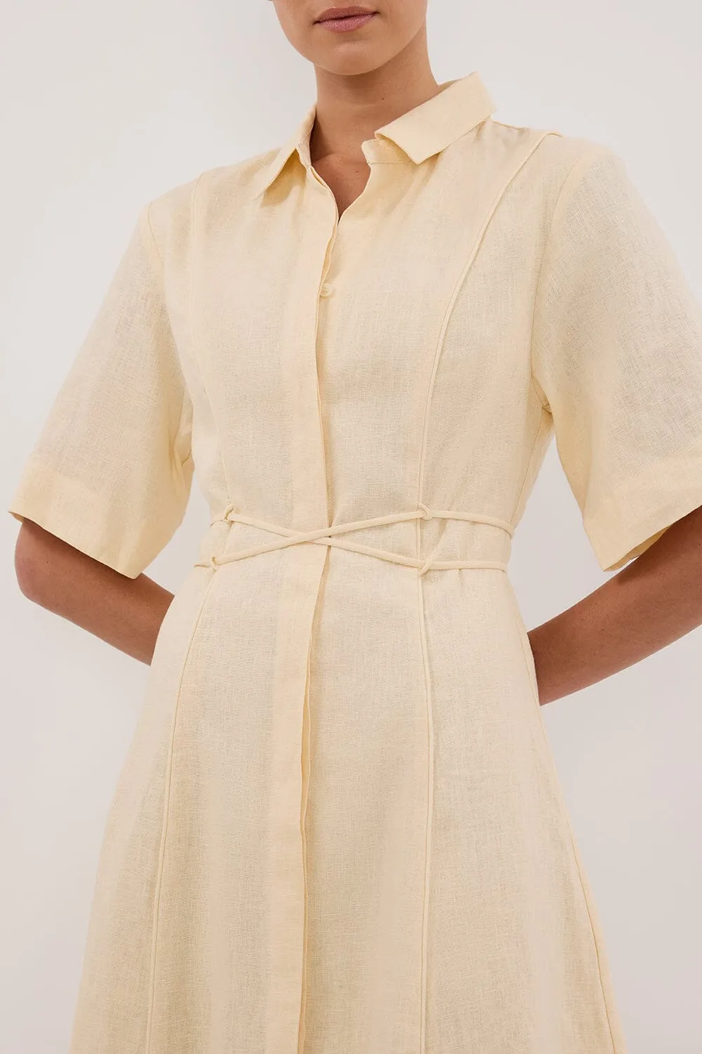 ASTRID LEMON LINEN MIDI DRESS