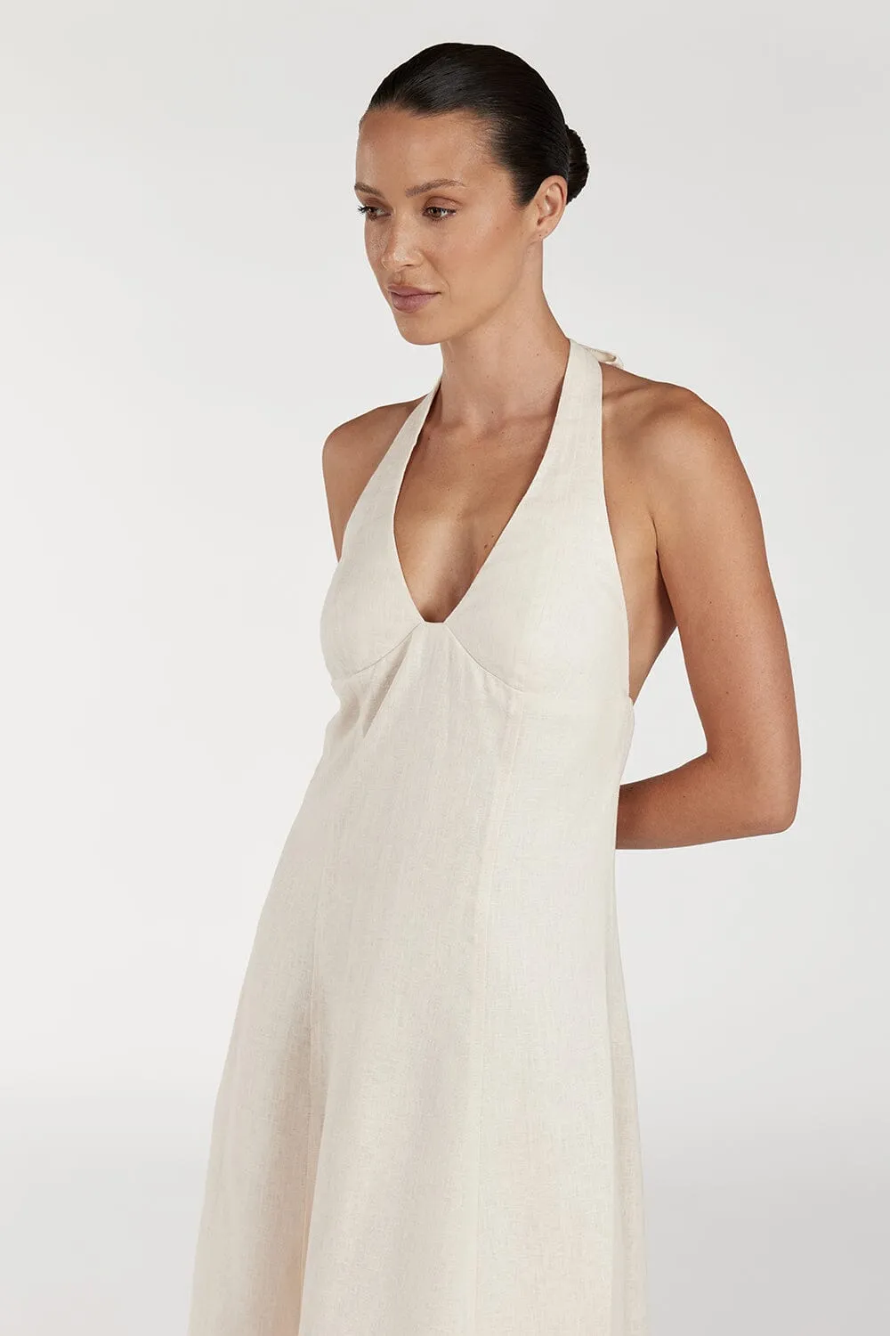 AUDREY CREAM HALTER LINEN DRESS