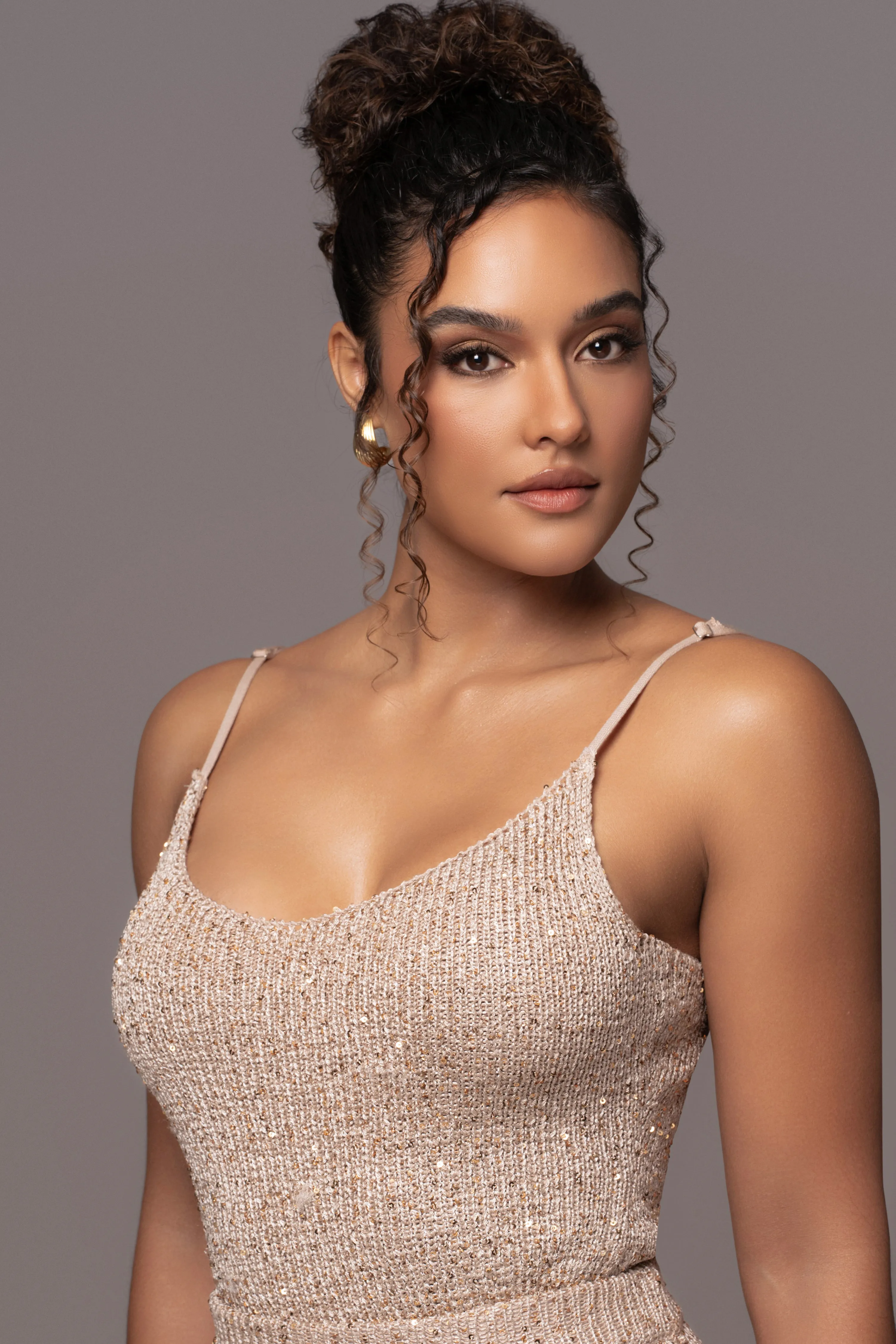 Beige Palace Sequin Skirt Set