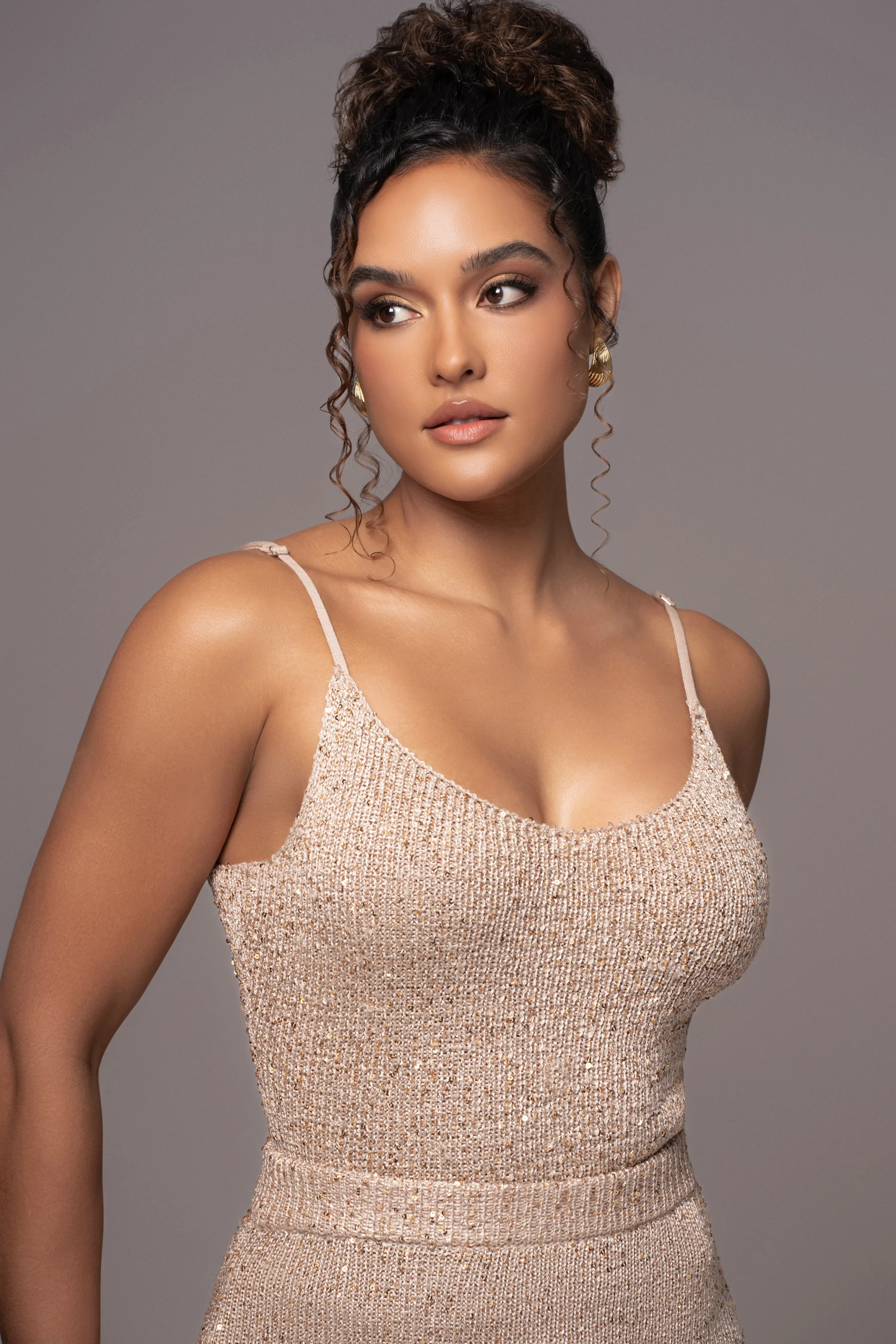 Beige Palace Sequin Skirt Set