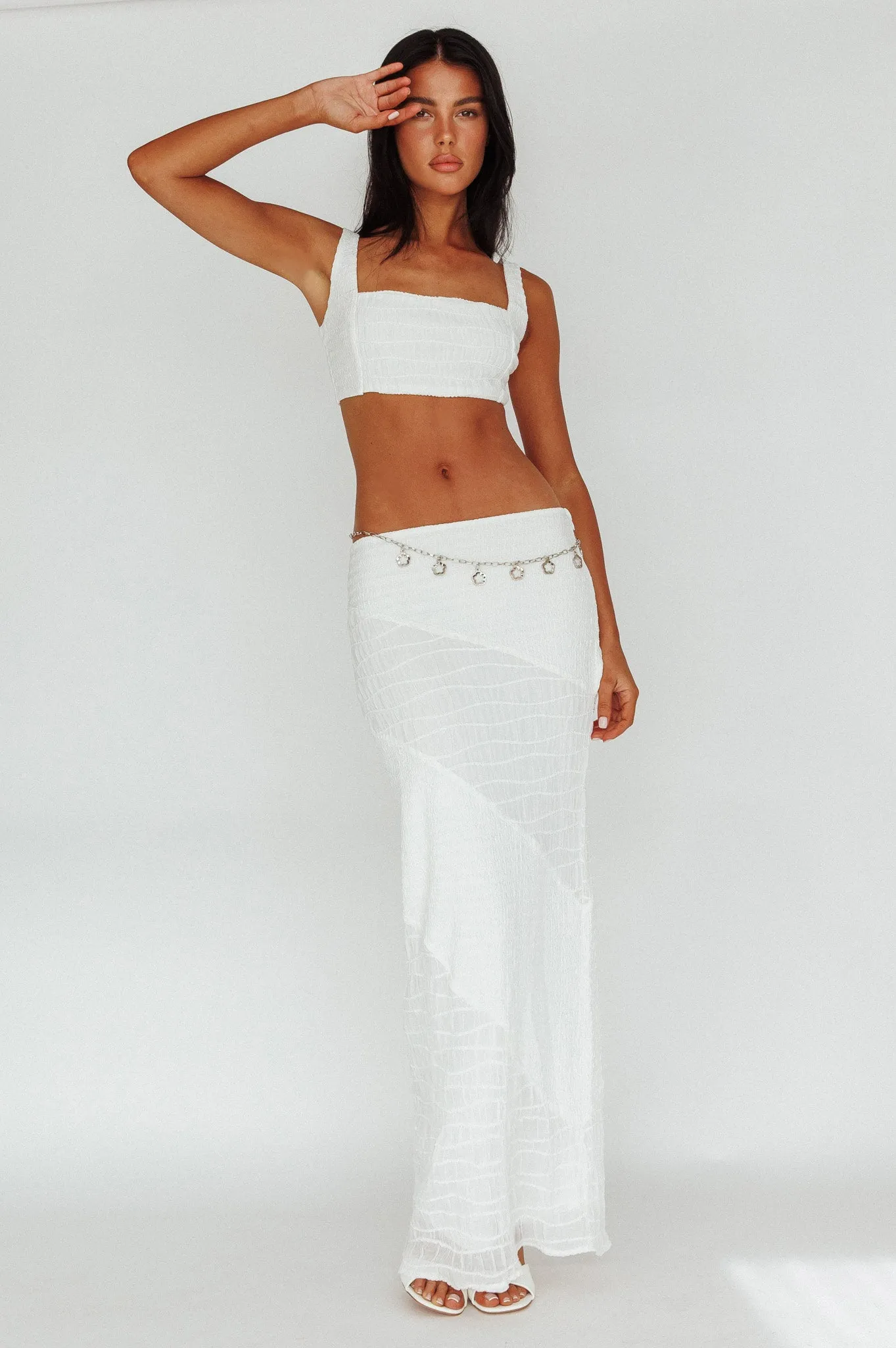 Bindi Puckered Midi Skirt White