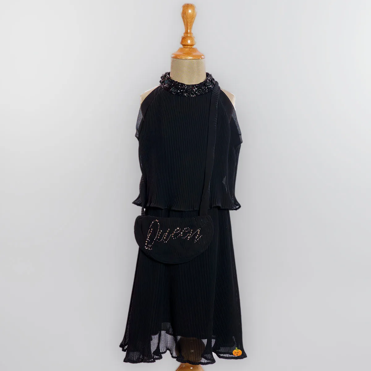 Black & Wine Midi for Girls with Sling Bag