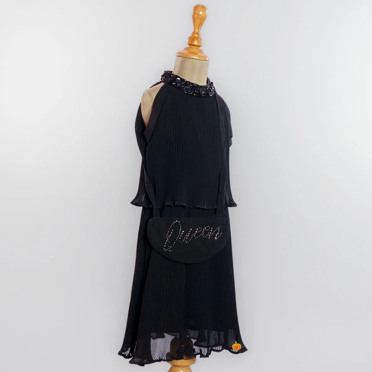 Black & Wine Midi for Girls with Sling Bag
