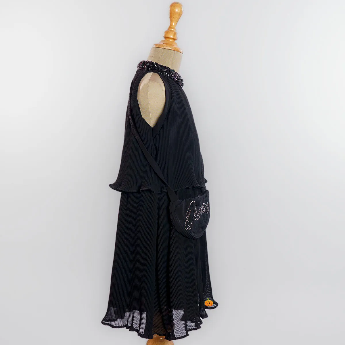 Black & Wine Midi for Girls with Sling Bag