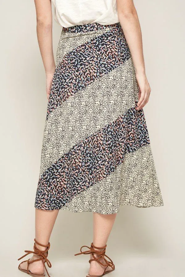 Black Floral-print Woven Midi Skirt