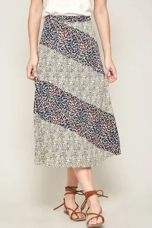 Black Floral-print Woven Midi Skirt