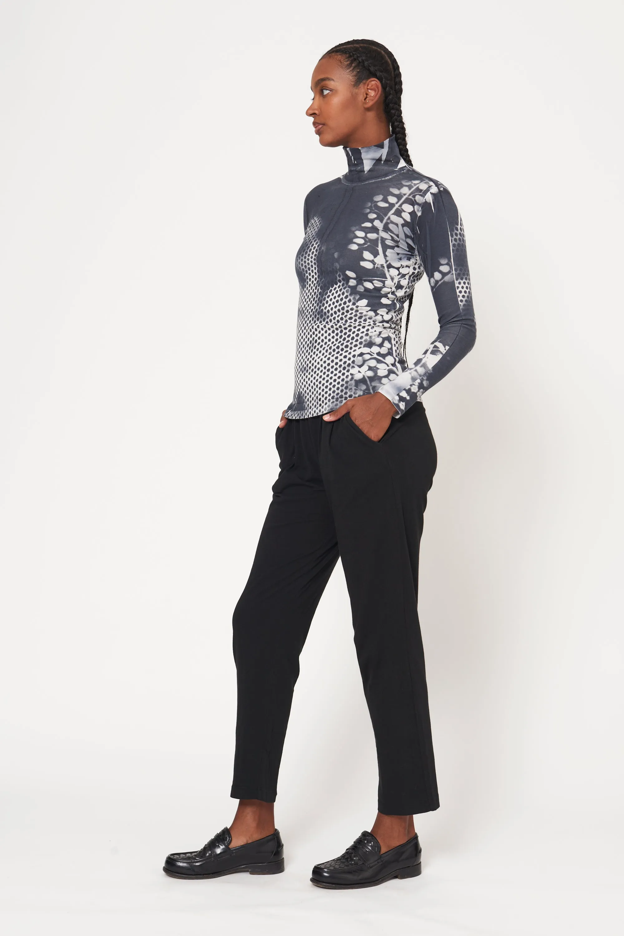 Black White Mesh Treatment Faye Turtleneck