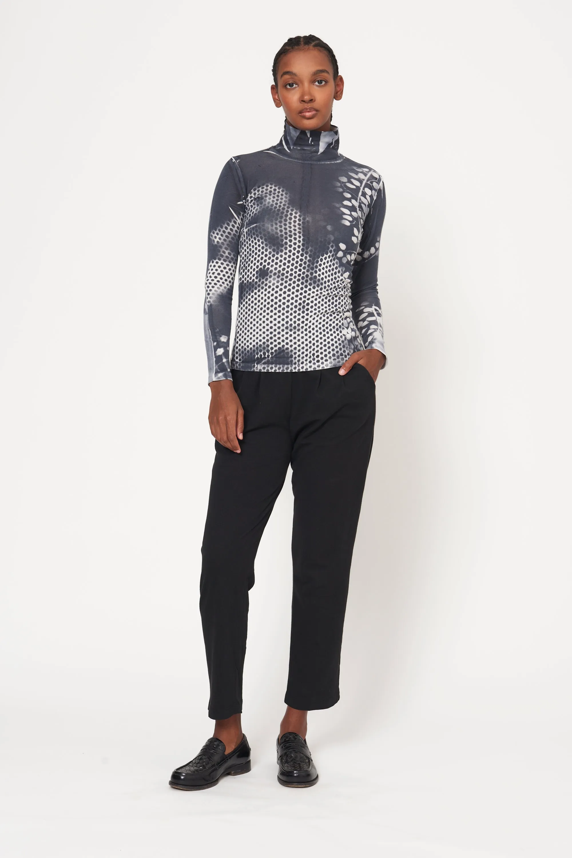 Black White Mesh Treatment Faye Turtleneck
