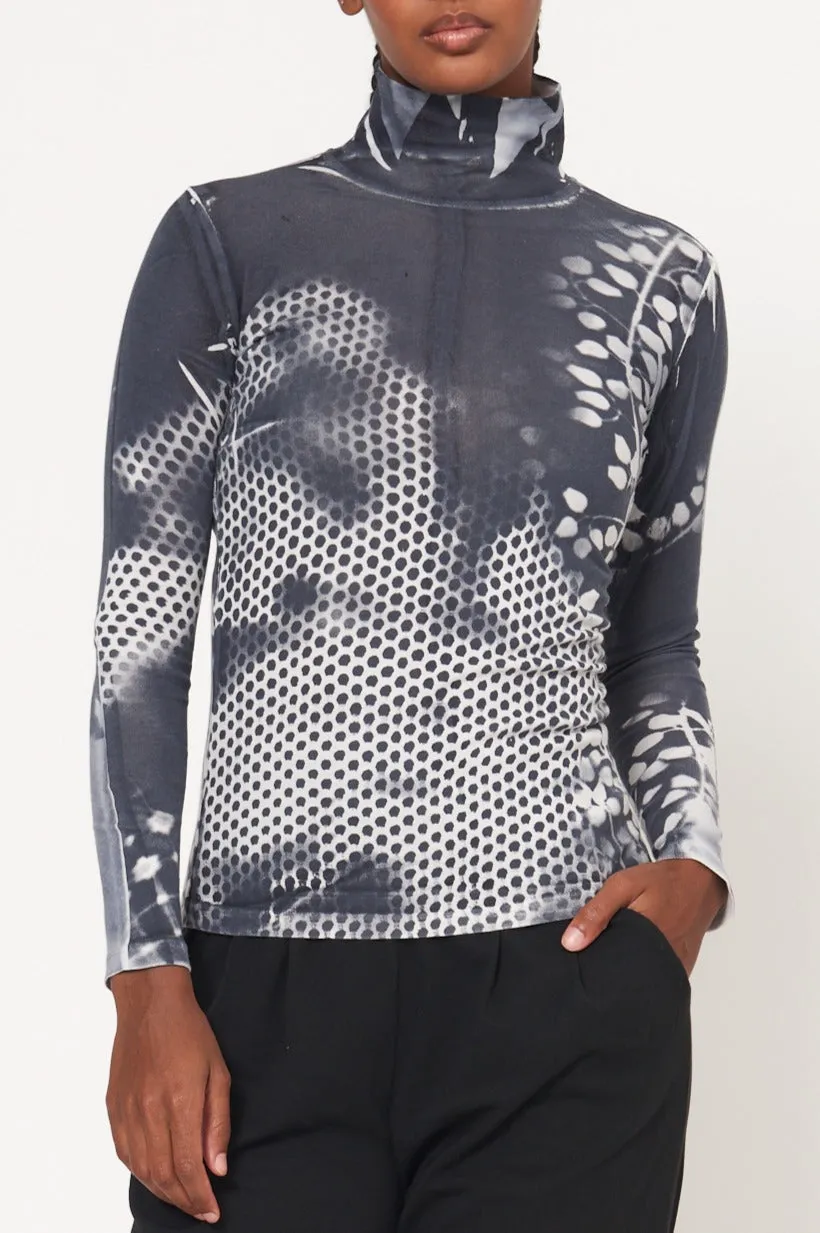 Black White Mesh Treatment Faye Turtleneck