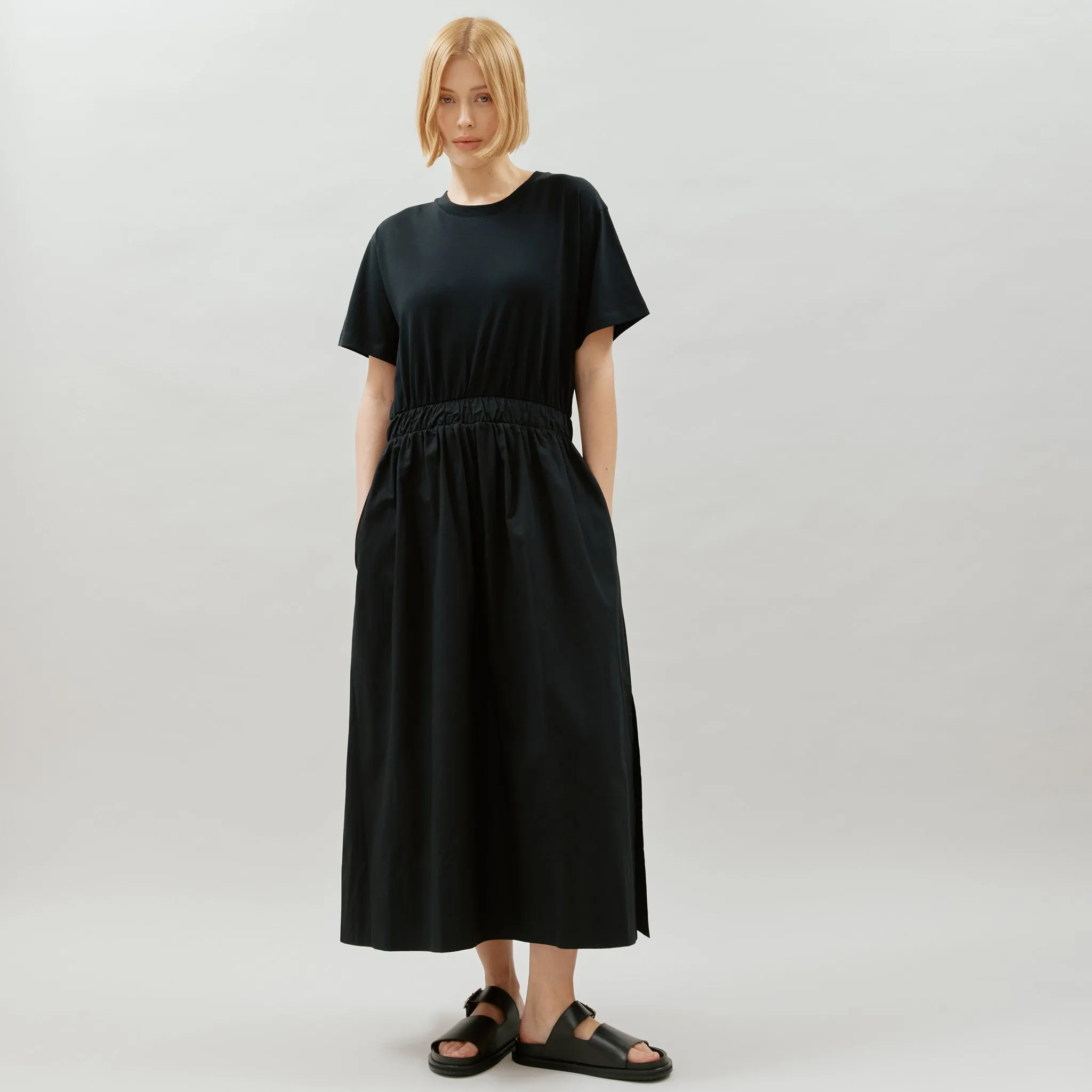 Black Woven Mix T Shirt Dress